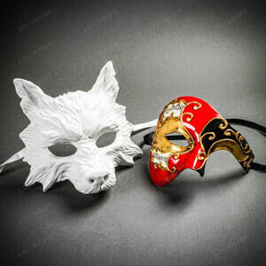 Wolf Phantom Musical Masquerade Halloween Party mask White Red Gold